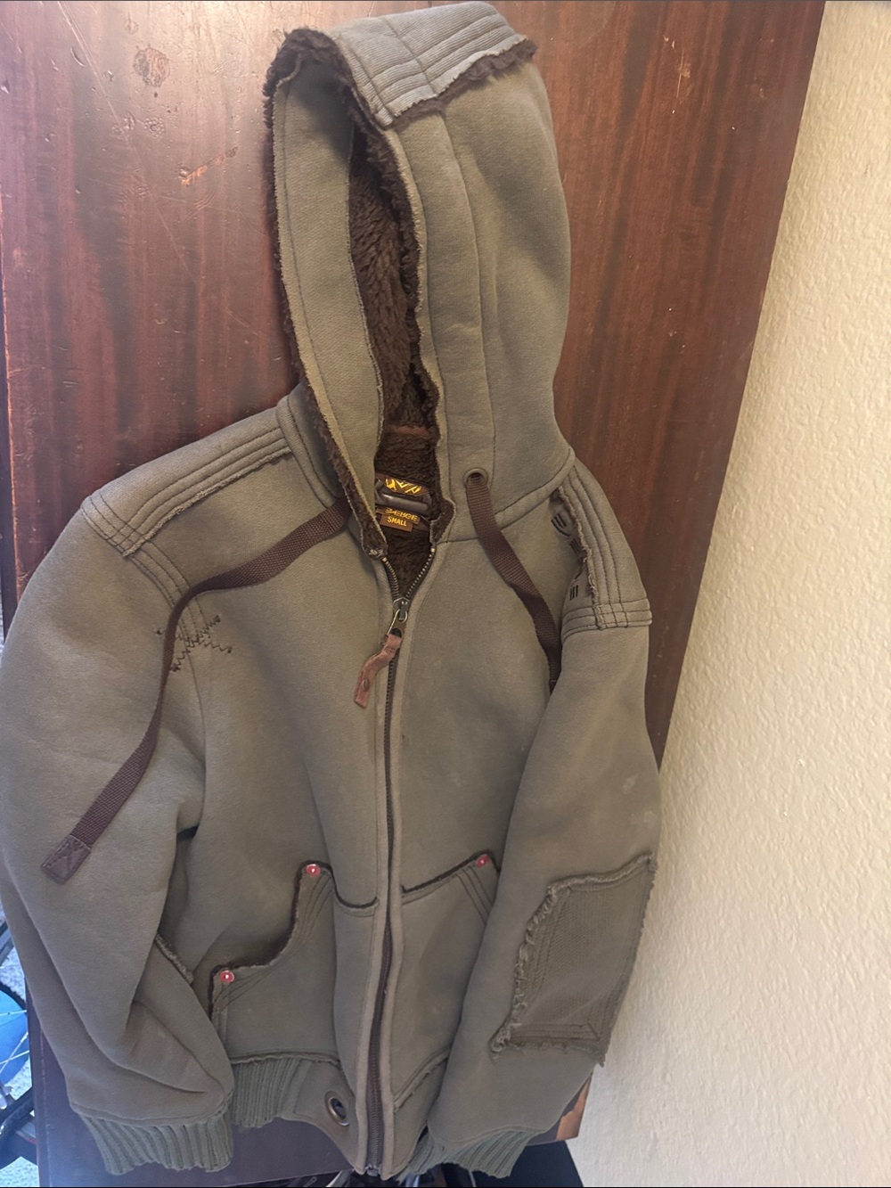 VINTAGE Miss Sixty ENERGIE Olive Hooded Puffer Jacket with Sherpa Trim